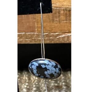 Vintage Snowflake Obsidian & Sterling Single Earring 80s, Stamped. VG!